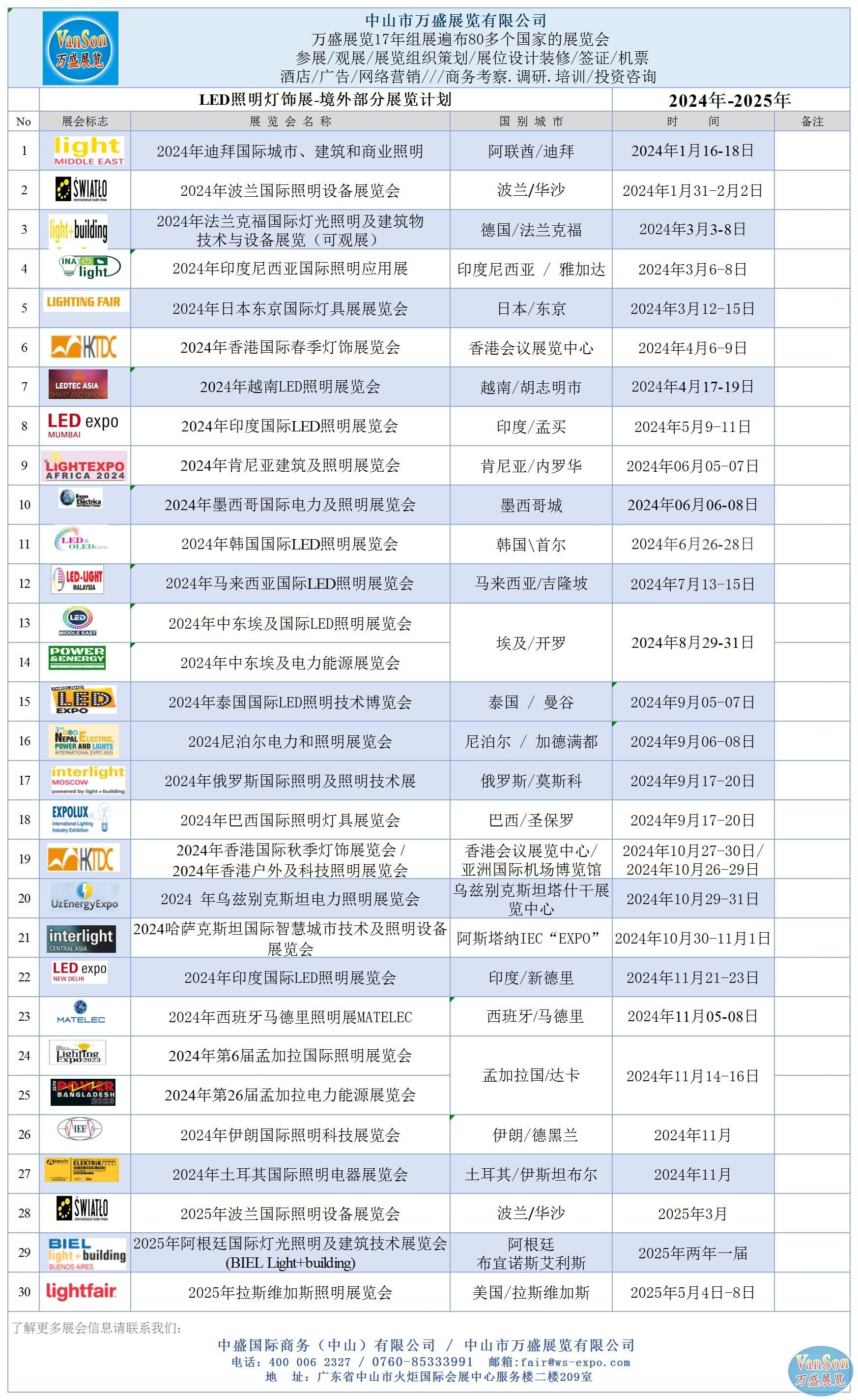 2024-2025年<a href='http://www.adylu.cn' target='_blank'><u>萬盛展覽</u></a>全球燈飾照明展覽會展覽計劃表